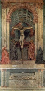 Masaccio: Szentháromság (freskó, 667x317 cm) 1428., Santa Maria Novella, Firenze